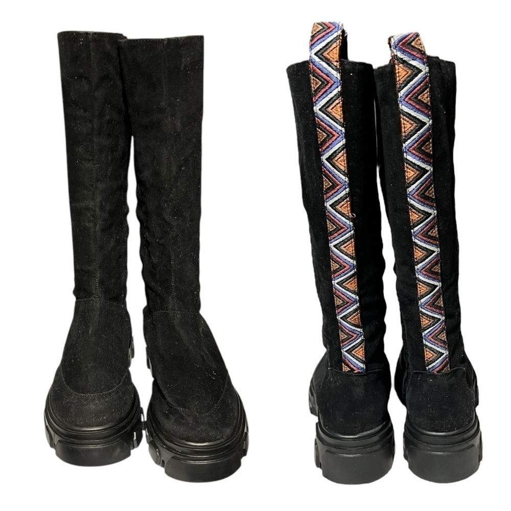 🌻NEW w.tags Farm Rio Long Black Fabric Platform Retro Boots US Size 7.5